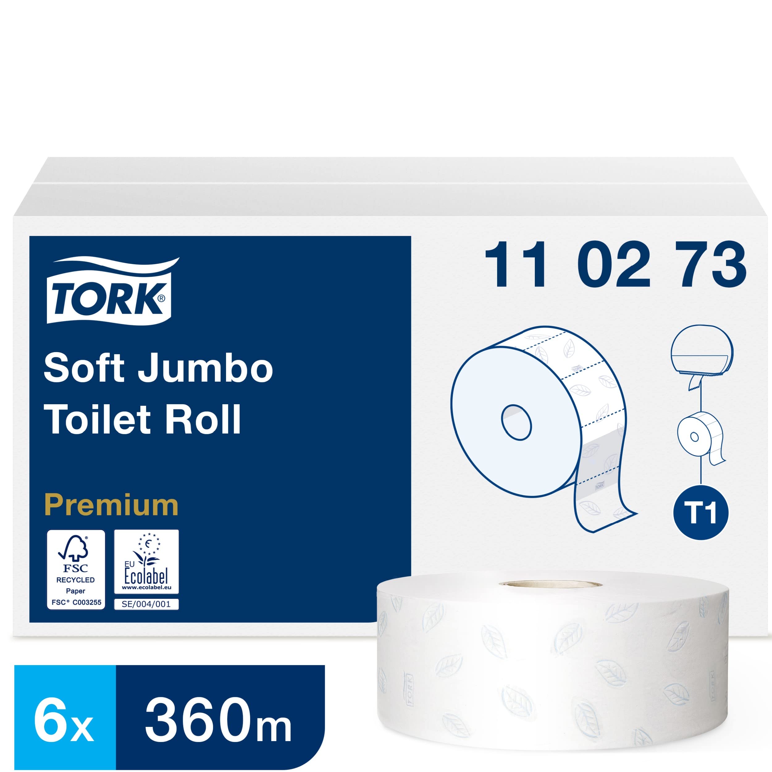Tork Papier Toilette Jumbo doux blanc T1, Premium, 2 plis, 6 x 360 m, 110273