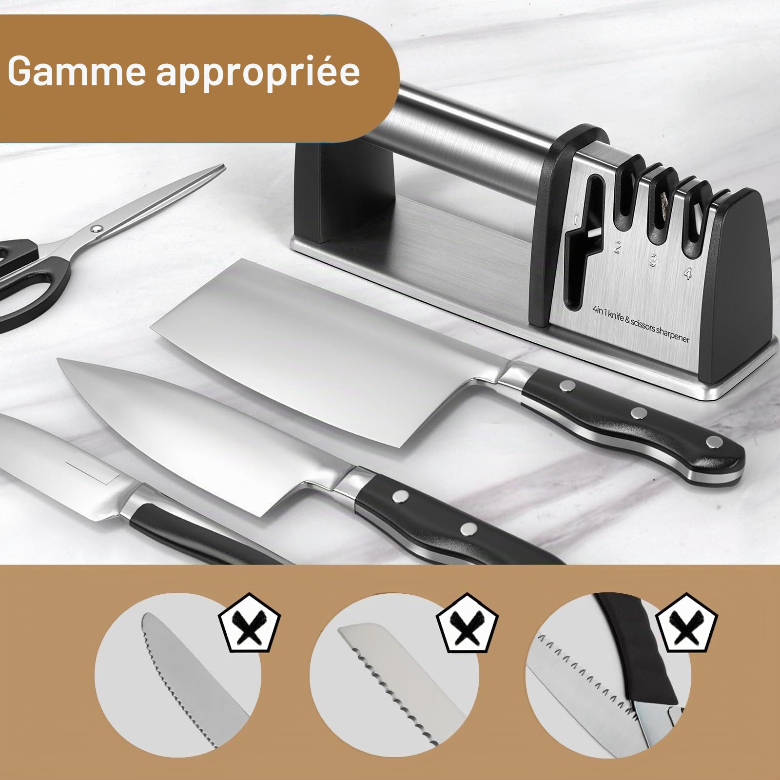 Aiguiseur de Couteaux Professionnel 2024-Upgrade - Acier Inoxydable