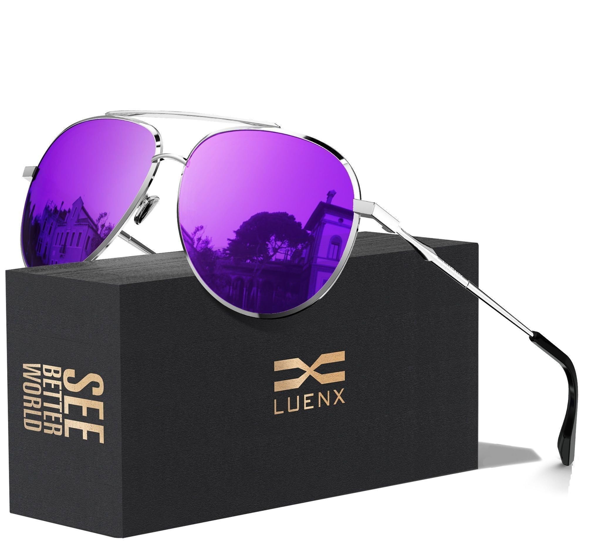 LUENX Classic Aviator Polarized Sunglasses for Men Women - Trendy Metal Sun Glasses UV 400 Protection