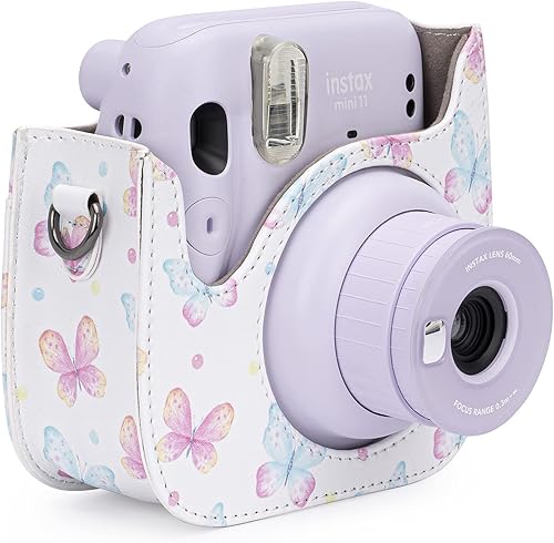 Miniatura 8 de Frankmate Funda protectora compatible con cámara de película instantánea Fujifilm Instax Mini 12 11 9 8 con bolsillo y correa ajustable (mariposa