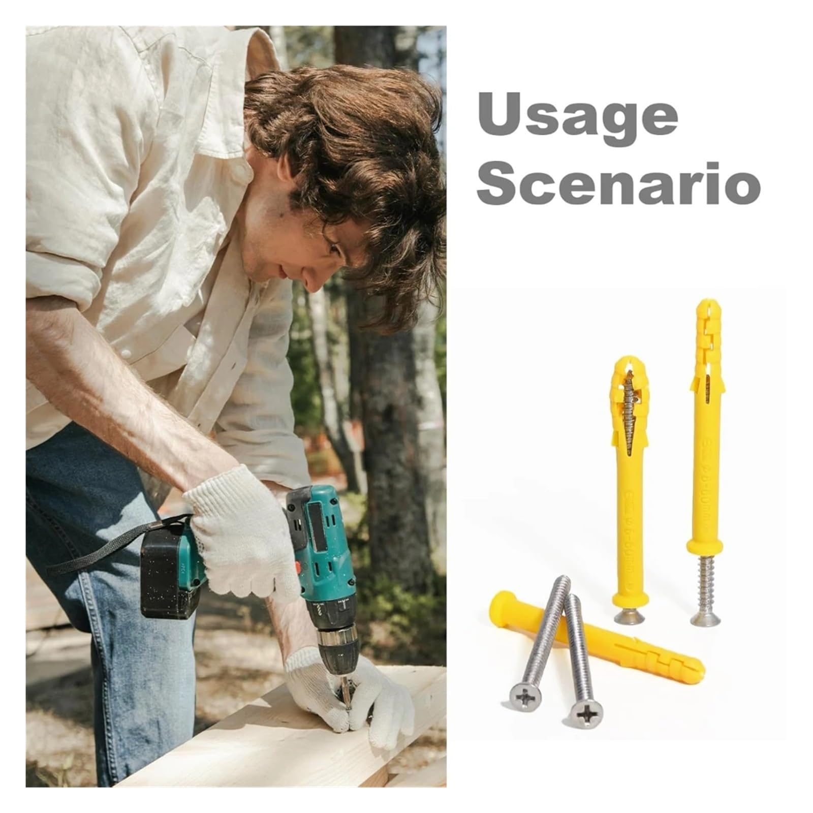 Tornillos de expansión de plástico Tornillos de pared M6x30/M8x40, tacos de anclaje con tornillo de expansión de plástico acanalado autorroscante, pequeño, amarillo(M6x30)