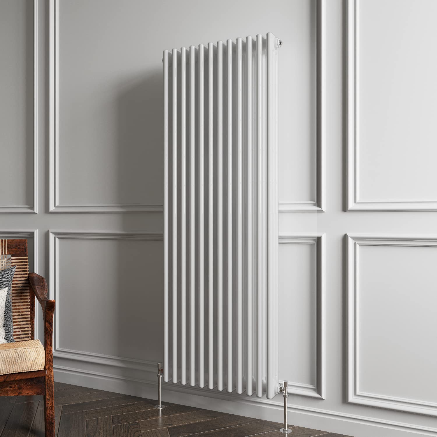 3 Column Radiator White Traditional Style 1500x560mm Vertical Vintage Radiator,Design for Bedroom, Dining Room, Living Room — image 1