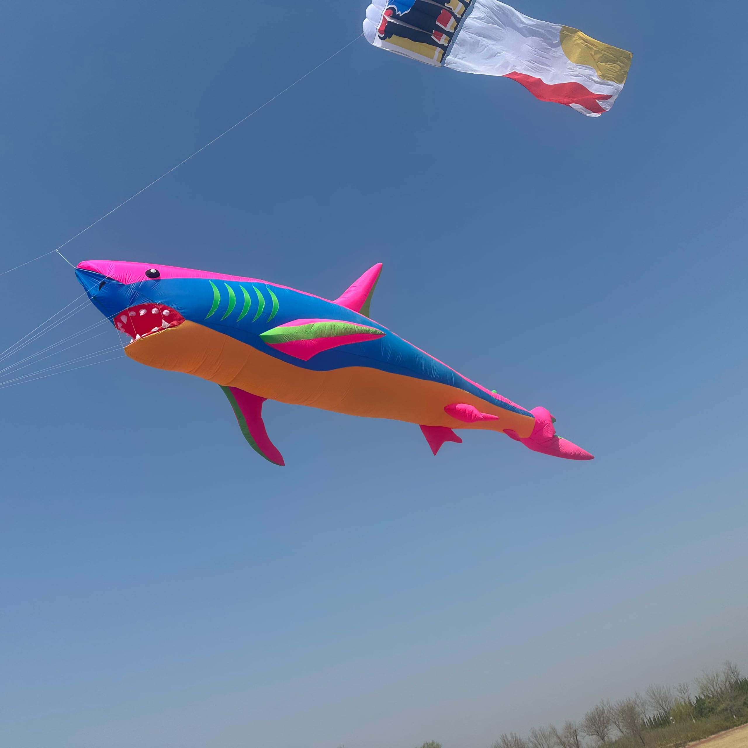 40 Ft 3D Soft Inflatable Shark Kite Pendant Large Animal Kite Pendant Outdoor Sports Easy Flying (Pink Blue)