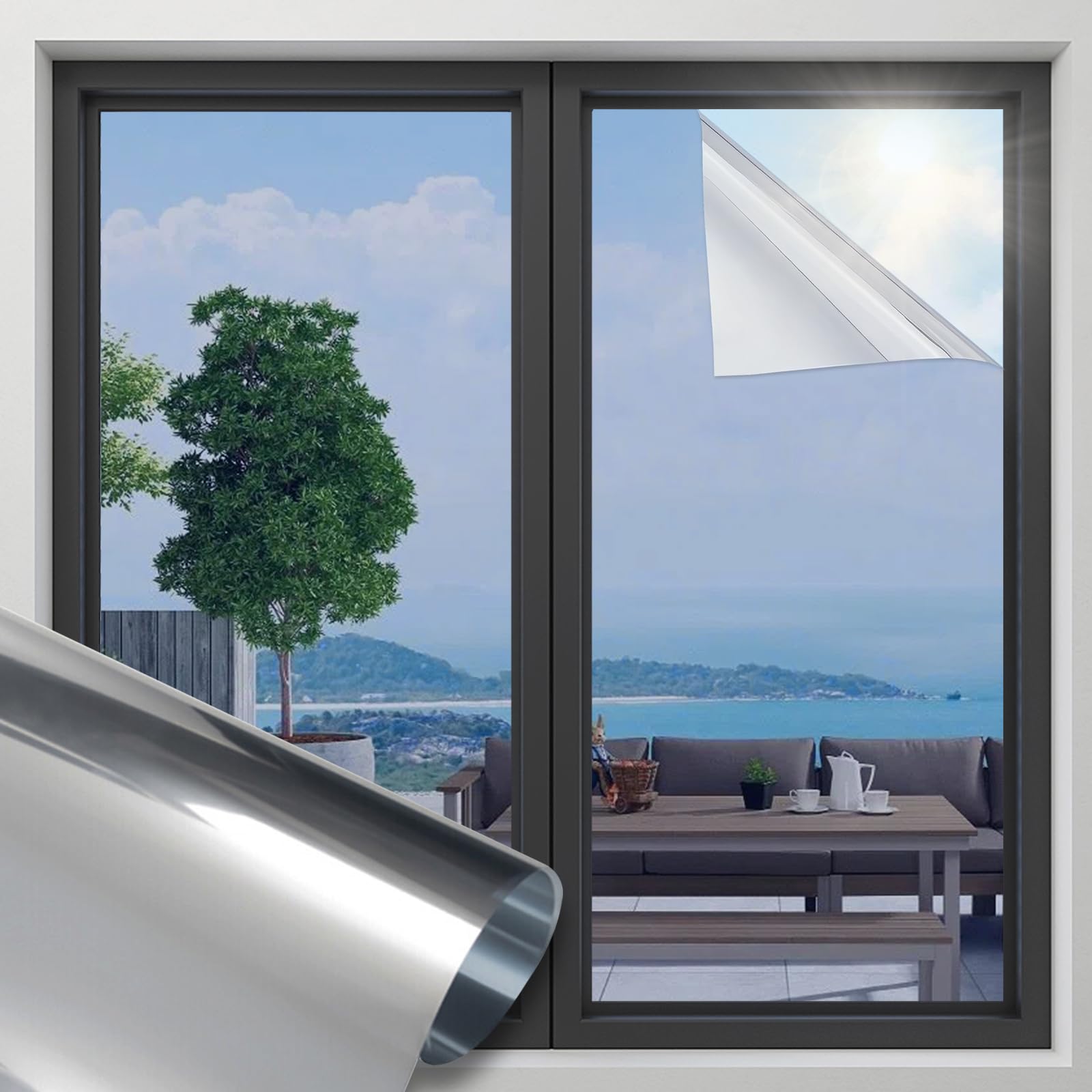 Ofhome Silver Window Film Privacy One Way Clear, Uv Reflective Mirror Tint For Home And Office, Sun Blocking Anti Glare Heat Control Self-Adhesive Door Glass Windows Tinting, 30X200cm