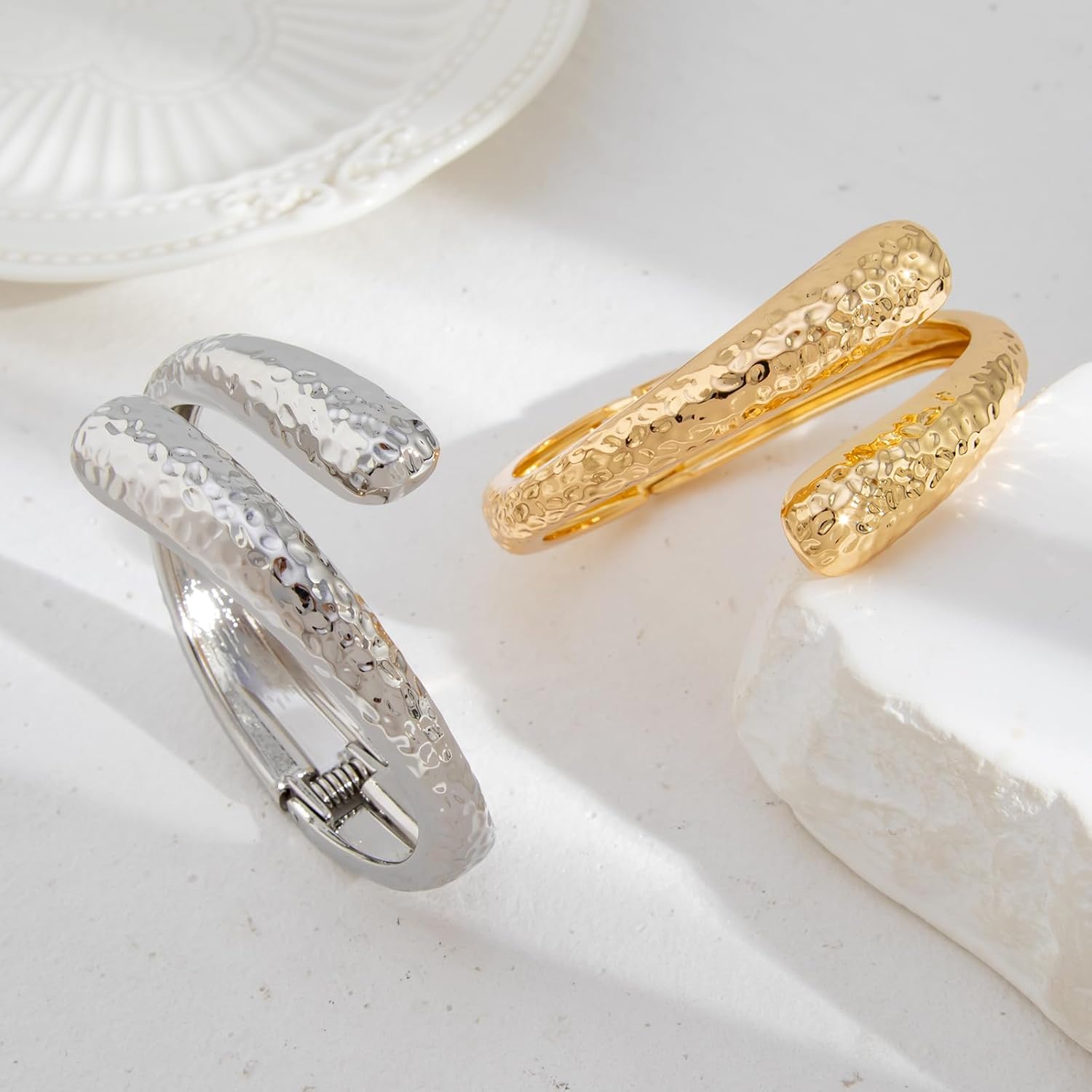 Ingemark Chunky Gold Bangles Bracelets for Women Gold Silvery Twist Cuff Bracelet Stack Minimalist Open Wrist Cuff Jewelry Gift (Gold01) - Image 6