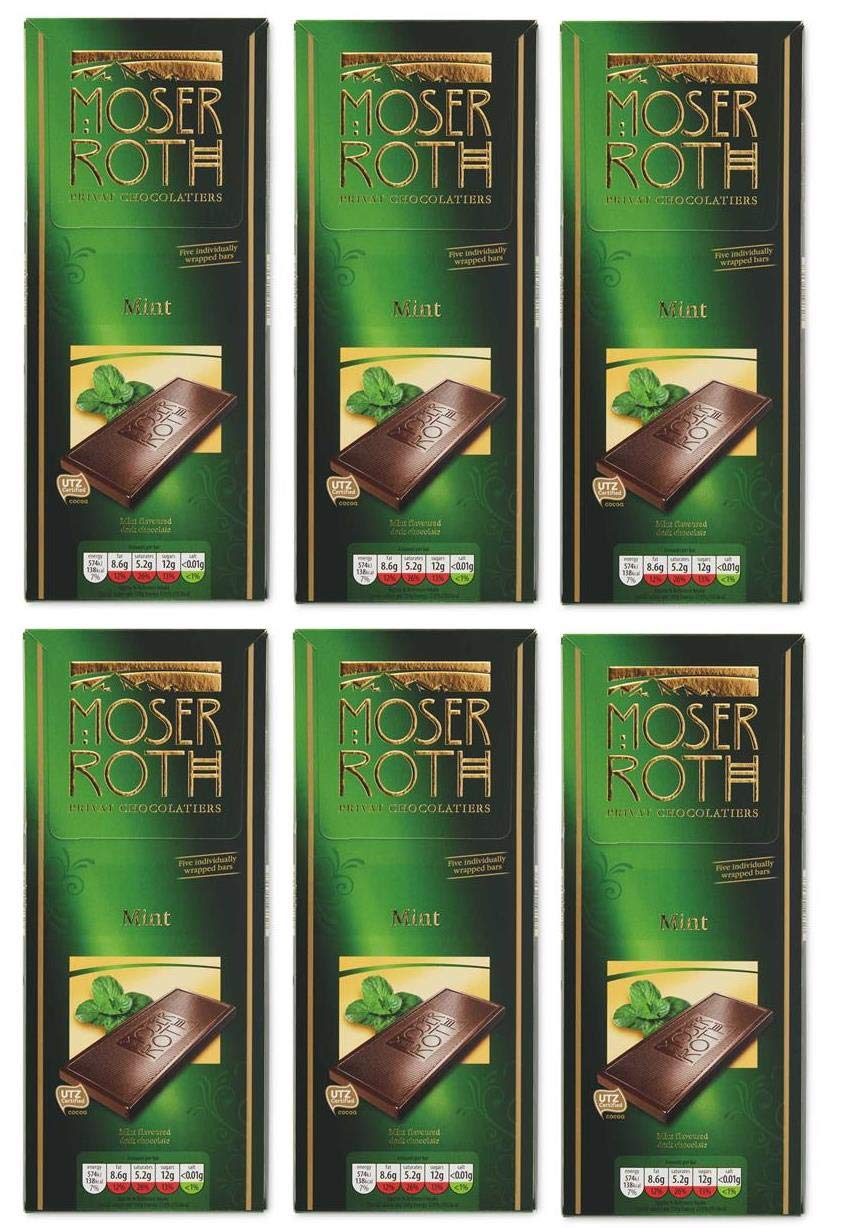 Moser Roth Mint Dark Chocolate Bar | 125g x 6 | 30 Individually Wrapped Bars