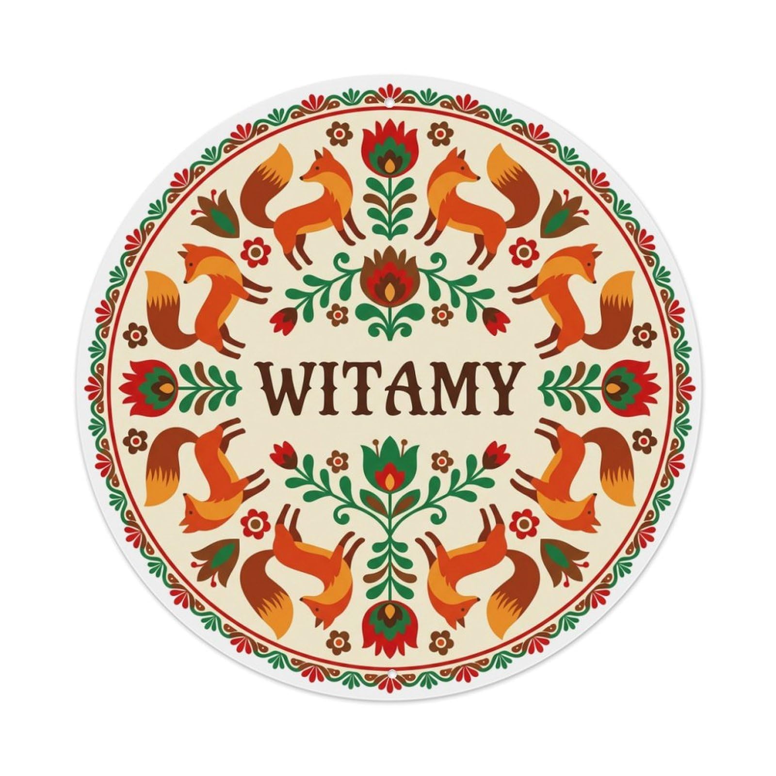 Fyrn Style Metal Tin Sign Vintage Polish Folk Art Witamy Welcome Fox Forest