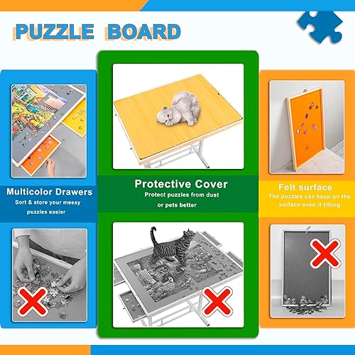 Miniatura 4 de Mesa de rompecabezas ajustable con cajones de 1500 piezas, mesa de rompecabezas ajustable en ángulo y altura con patas de metal, tablero de