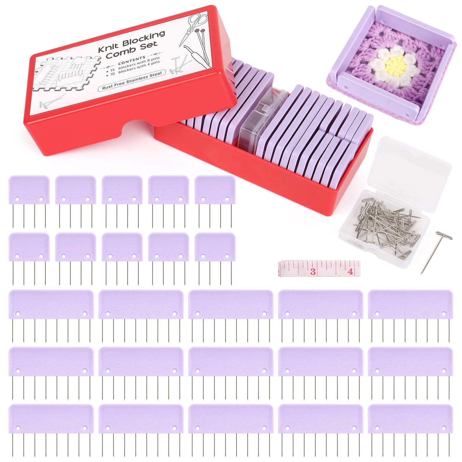 Aeelike Comb Needles for Tensioning Knitting Blocker, Tension Needles Knitting for Tensioning Knitwear, Crochet Lace Cloths, Knitting Blocking Combs Tension Pins for Blocking