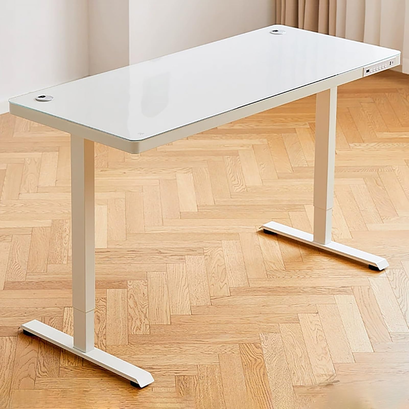Scrivania Regolabile In Altezza, Scrivania Per Lavorare In Piedi Con Piano In Vetro Temperato, Scrivania Per Computer Con Gestione Dei Cavi, Scrivania Regolabile Per Ufficio D.White-100x60cm/39.3x23.