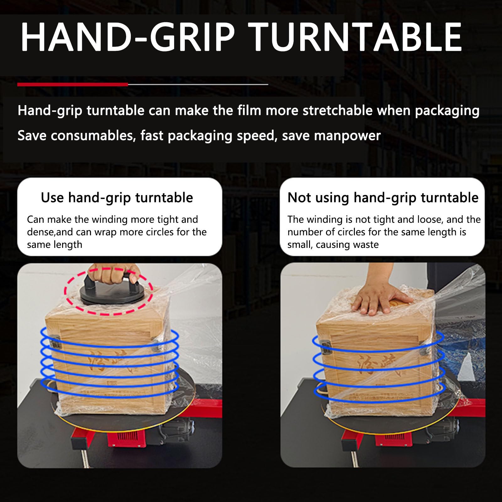 Desbobinador manual para film estirable, Dispensador de film estirable | Máquina Empacadora con Dispensador De Película Estirable, Plato giratorio de 40 cm de diámetro.
