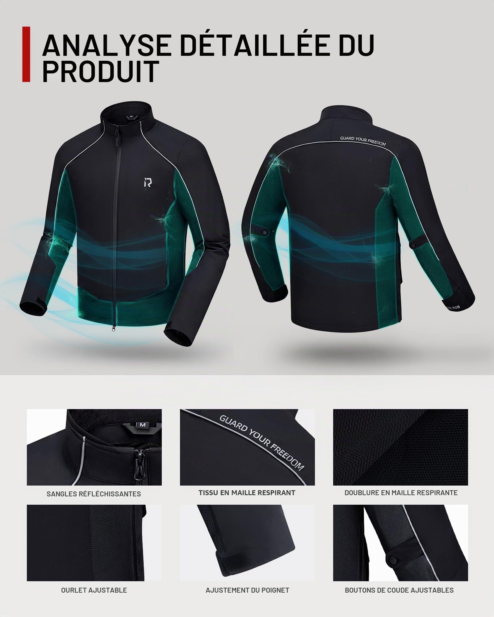 RIDEIRON Blouson Moto Homme Été – Veste Moto Homme Homologué CE avec Protections, Tissu Mesh Respirant & Bandes Réfléchissantes – Veste de Moto Confortable pour Biker