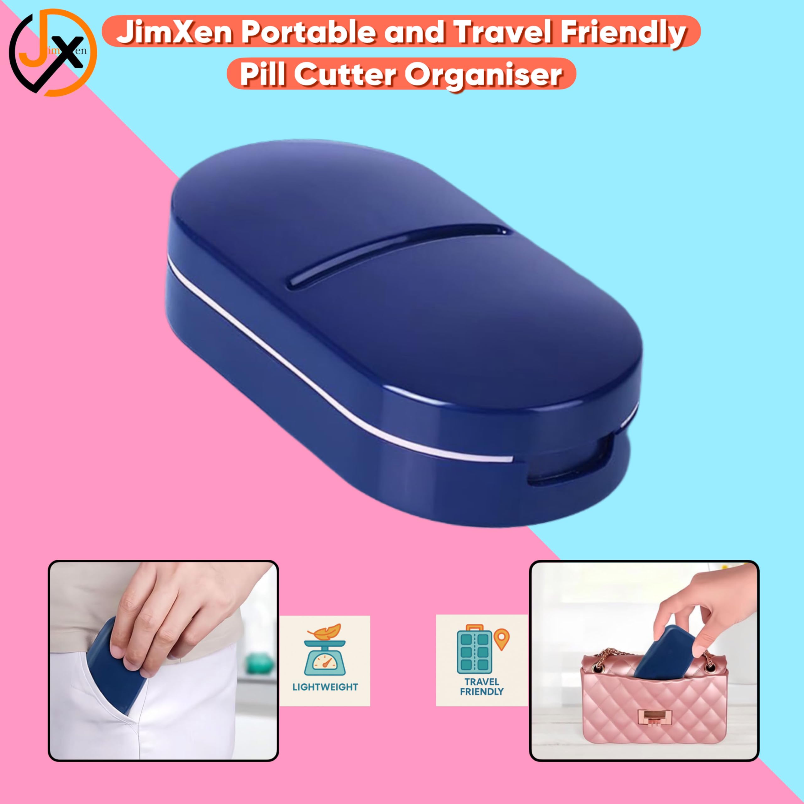 JimXen Portable Pill Cutter & Tablet Splitter with Stainless Steel Blade | Accurate Dose Cutting, Safe Lock Design | Compact Travel Medicine Cutter for Tablets & Vitamins (Pill Cutter Organizer) - Image 2 thumbnail