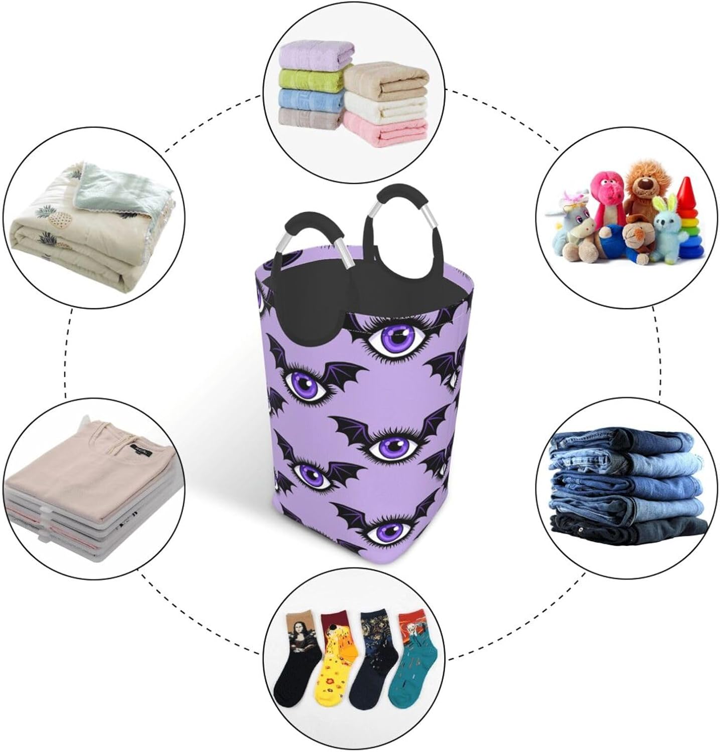 50l Laundry Basket Cartoon Evil Eye Waterproof Laundry Hamper Foldable Clothes Laundry Bag With Handles