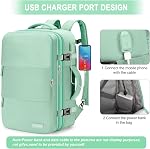 Cabin backpack, extra wide stretch travel bag approved for airplane, weekend bag for men and women, lightweight and water-resistant day bag (Green (bag with 4 storage cubes))