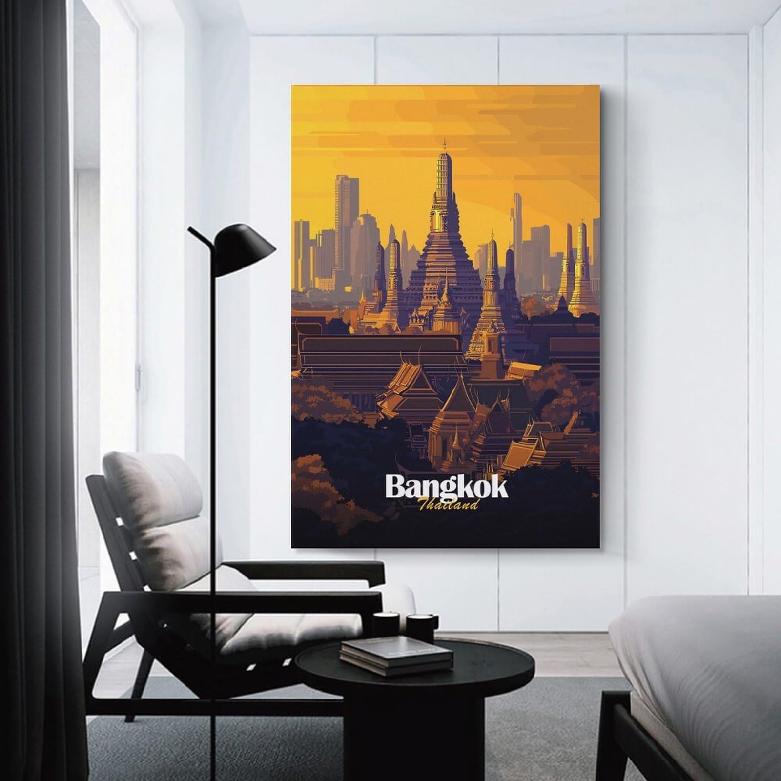 Junmoney Bangkok Temple Skyline Home Decor Wall Art, 20x30inch(50x75cm), for Calm Bedrooms, Home Corners Or Flats, Canvas Wall Decor for Personal Spaces