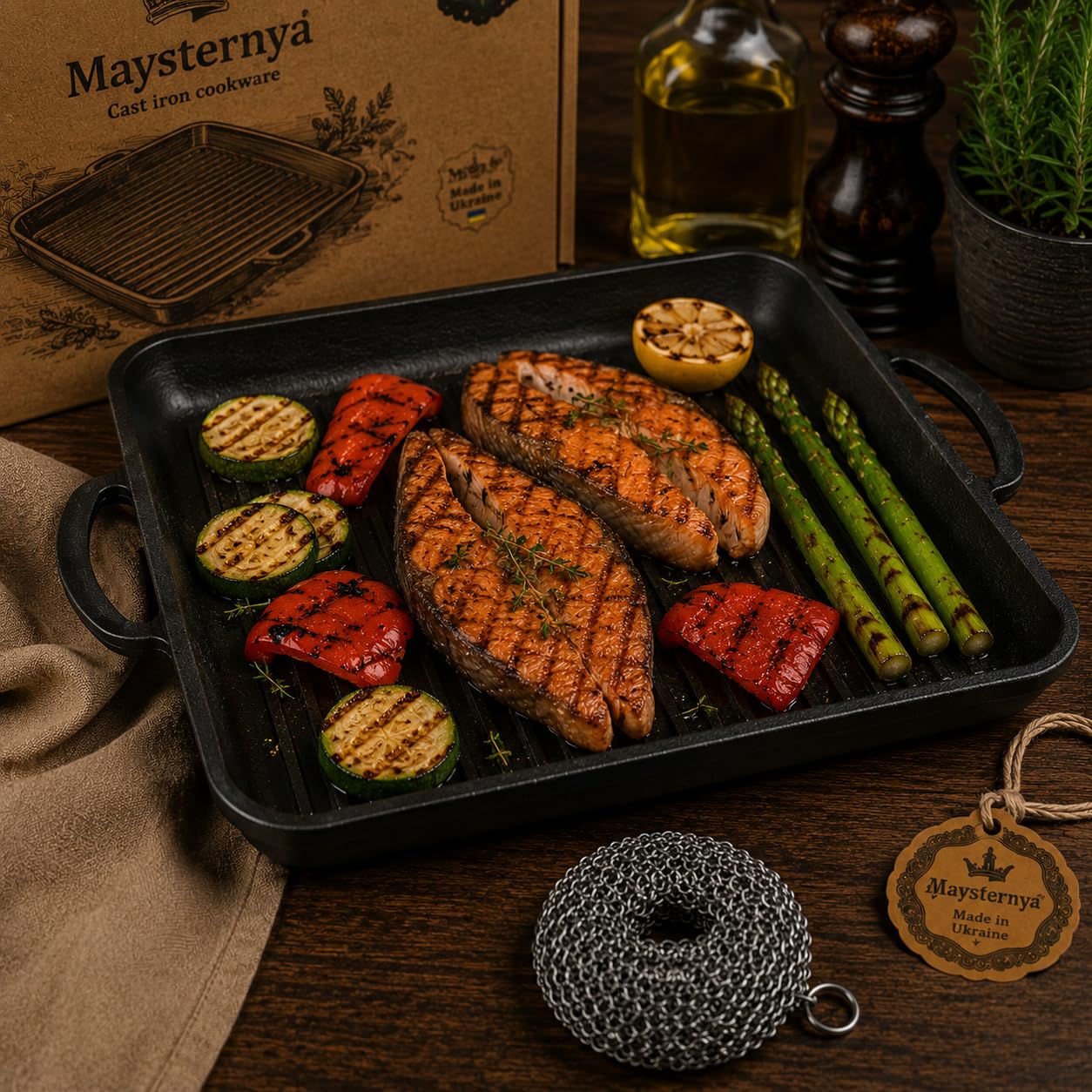 Plaque Grill en Fonte 35x35 cm – Compatible Induction, BBQ & Gaz – Sans PFAS – Accessoire Barbecue – Plancha Carrée – Noir