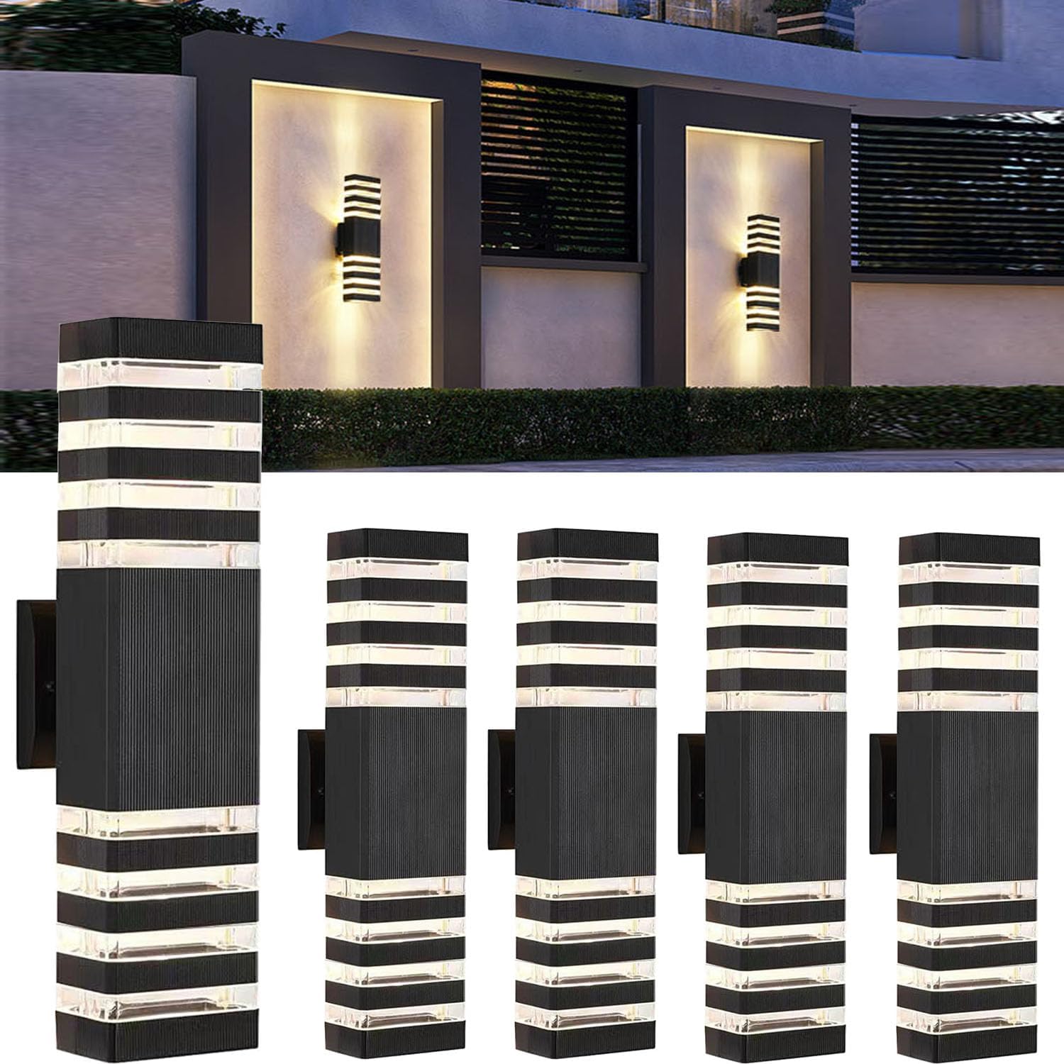 4Pack 18inch LED Square Up & Down Wall Lights,24W Outdoor Wall Light 4000K Day White Aluminum Body Waterproof IP65 LED Exterior Light Fixtures Wall Mount for House Patio Garage Garden 4 Pack