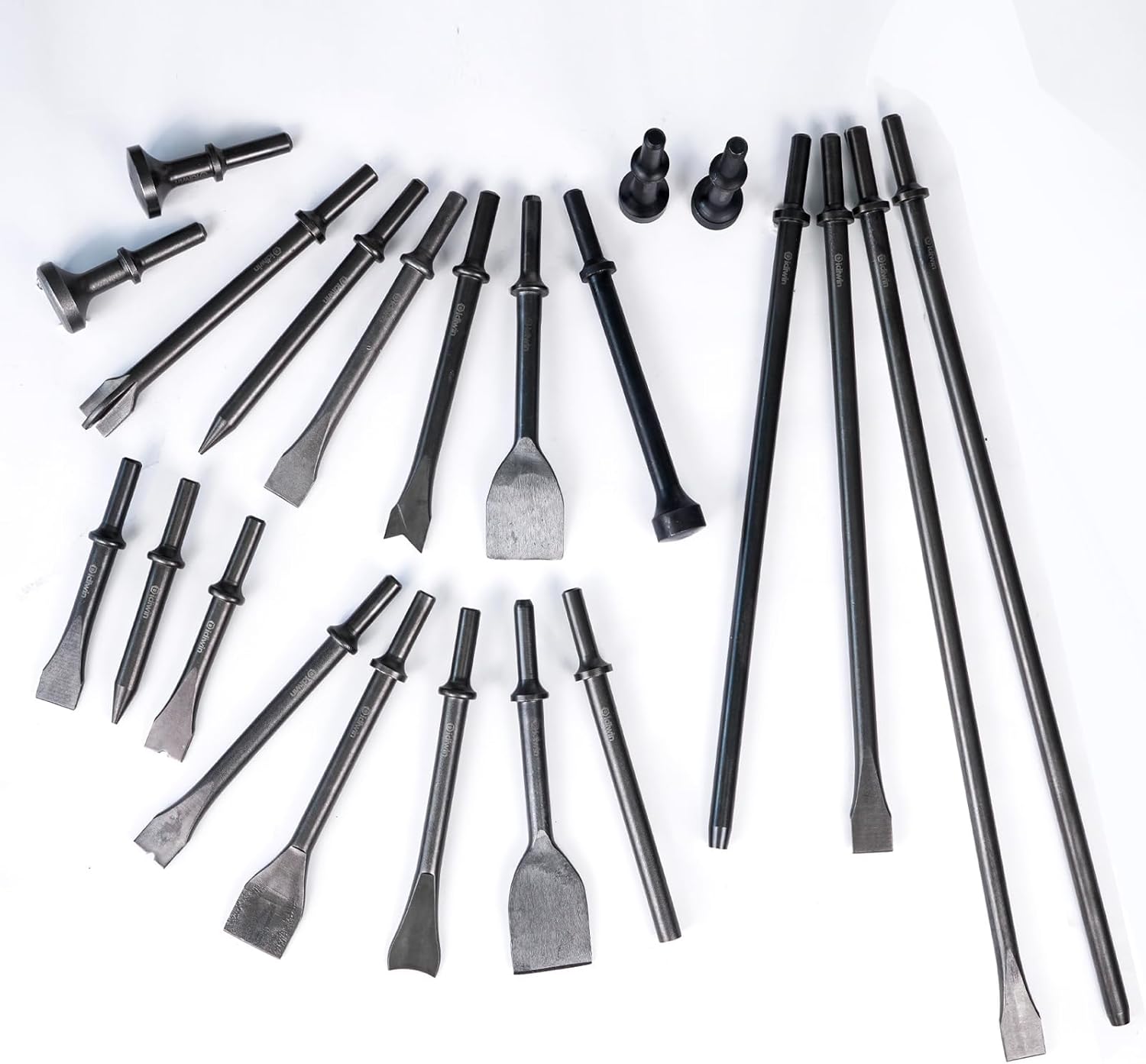 Air Hammer Bits 22-Piece with Foam Organizer, 0.401" Shank, 42Cr-Mo Air Hammer Attachments, HRC60, Heat-treated, Rolled Rust-resistant Oil Treatment, Air Chisel Bits