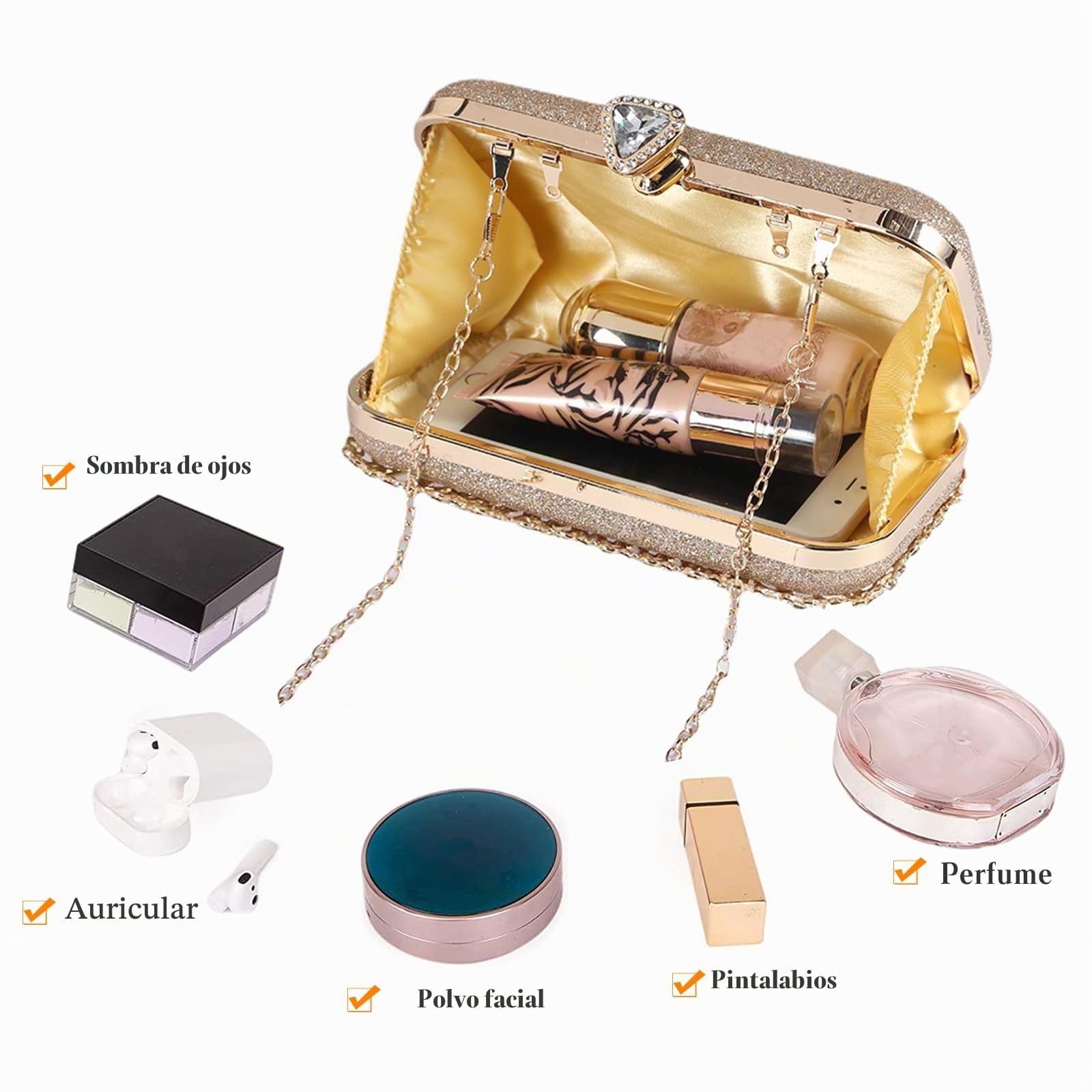CORIOS Bolsa de Noche para Mujer Diamantes de Imitación Clutch Bolso de Fiesta Pequeña Bolso de Boda Bolsos Bandolera con Cadena Elegante Bolso de Hombro para Fiesta Banquete Boda Plata