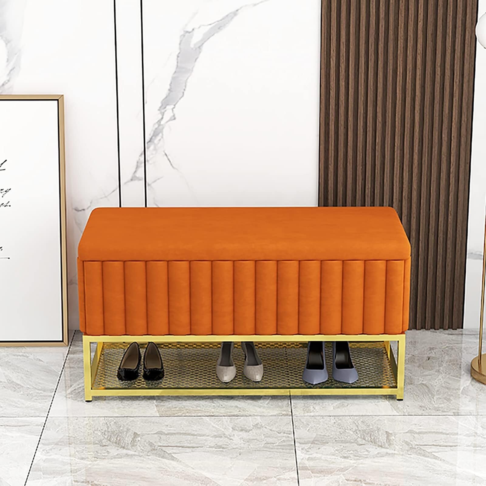 Metalowa szafka na buty z siedziskiem z aksamitu, wejście, regał na buty i akcesoria, nowoczesne wzornictwo (K, 80 x 47 x 35 cm)