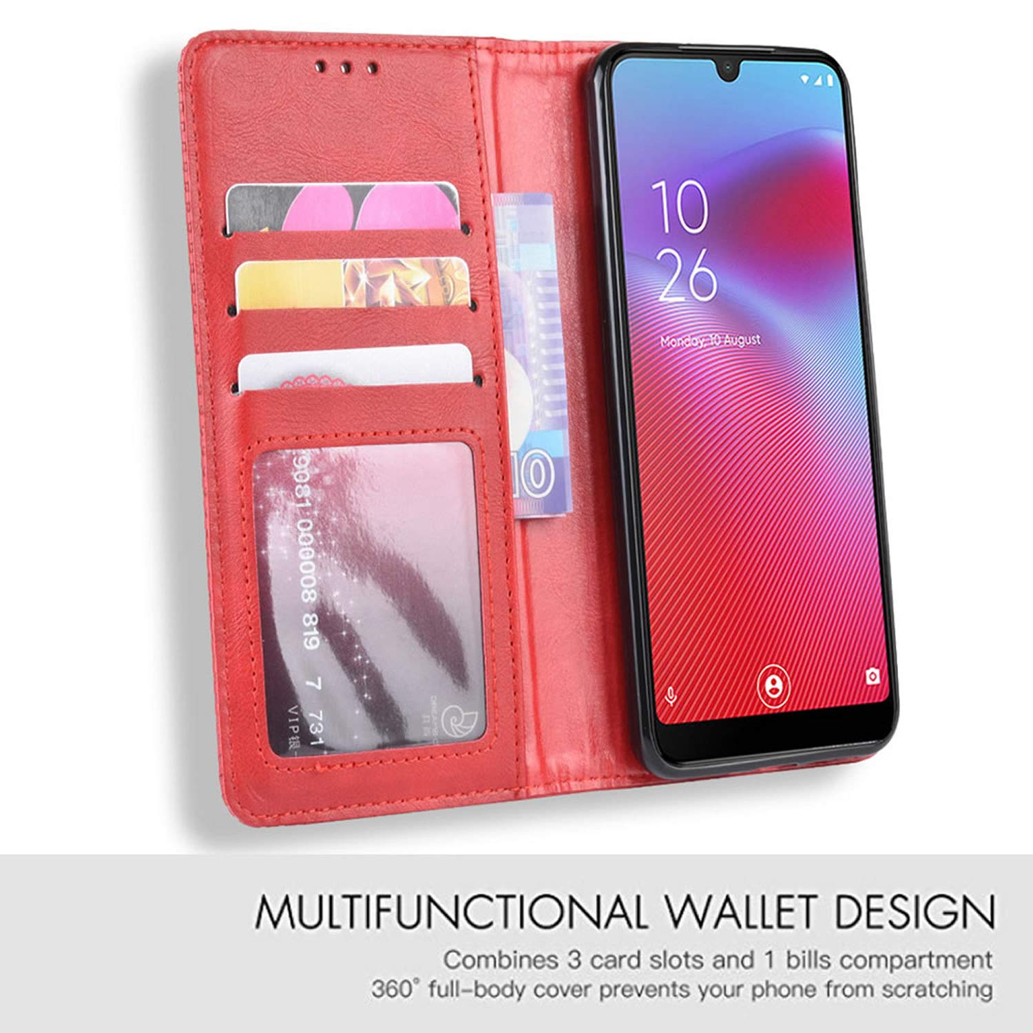 Custodia CBuleito Per ASUS Zenfone 10 – Flip In Pelle Rossa Con Portafoglio E Supporto – Protezione Antiurto - 2