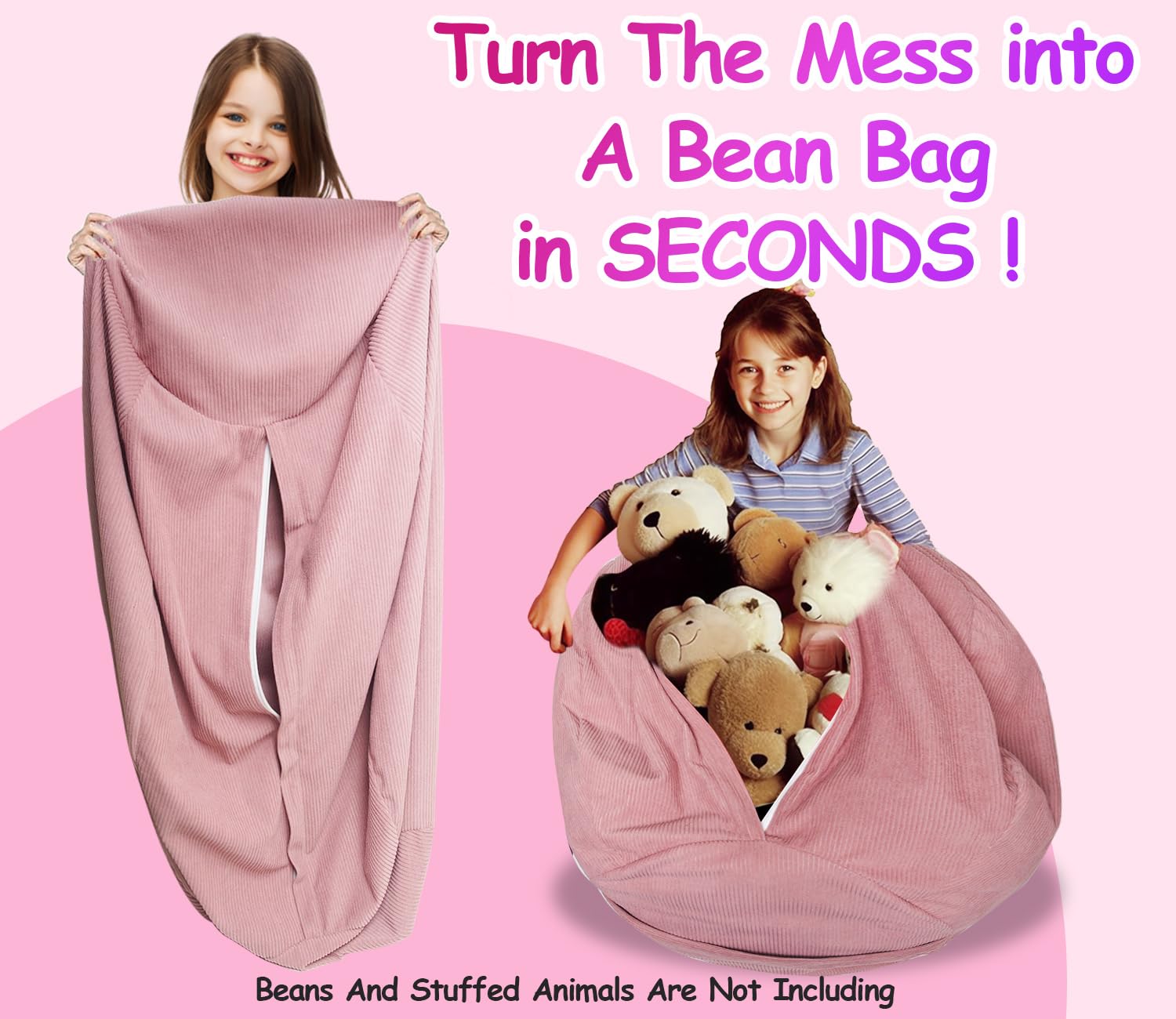 Stuffed Animal Bean Bag Storage Chair Cover for Kids Teens Adults (No Filler) Soft Washable Premium Corduroy Organizing Plush Toys Comfortable Organizer Keep Clutter with Premium Zipper Medium