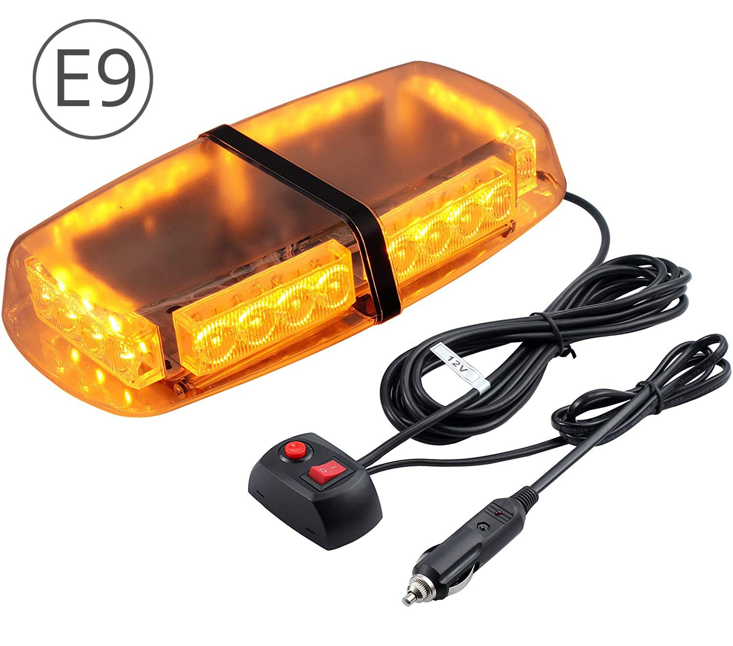 PROZOR Flashing Beacon Light 24LEDs 24W Amber Strobe Lights with Magnetic Base and 5m/16.4ft Cigarett Cable 7 Modes Recovery Lights Car Emergency Light IP65 Waterproof for 12V Tractors Cars Truck SUV