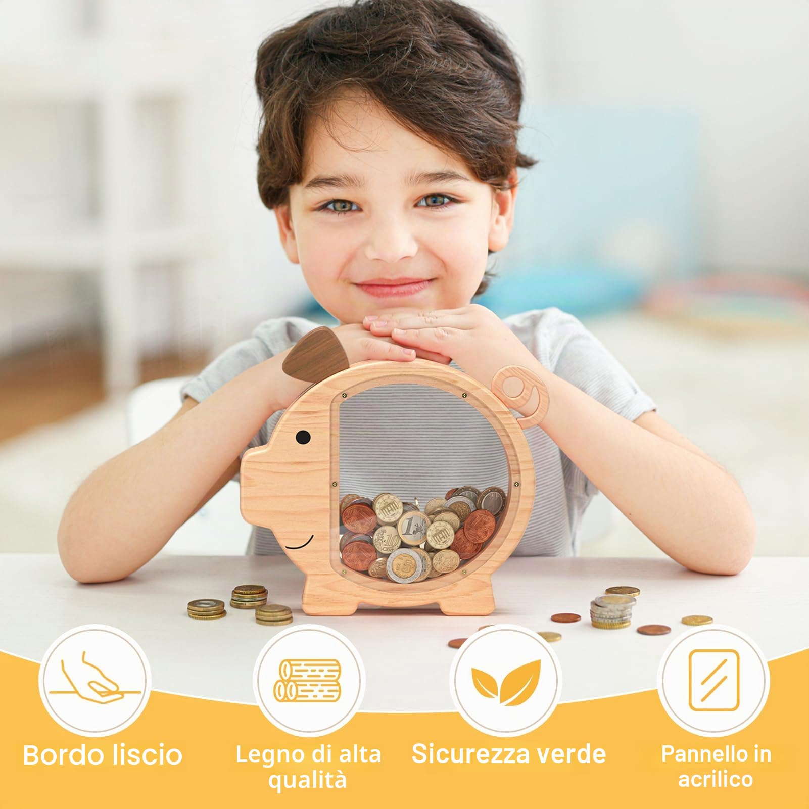 Summidate Salvadanaio in legno personalizzato per ragazzi ragazze bambini grandi banconote infrangibili cambio moneta barattolo risparmio di denaro regalo decorazione (L, salvadanaio in legno)