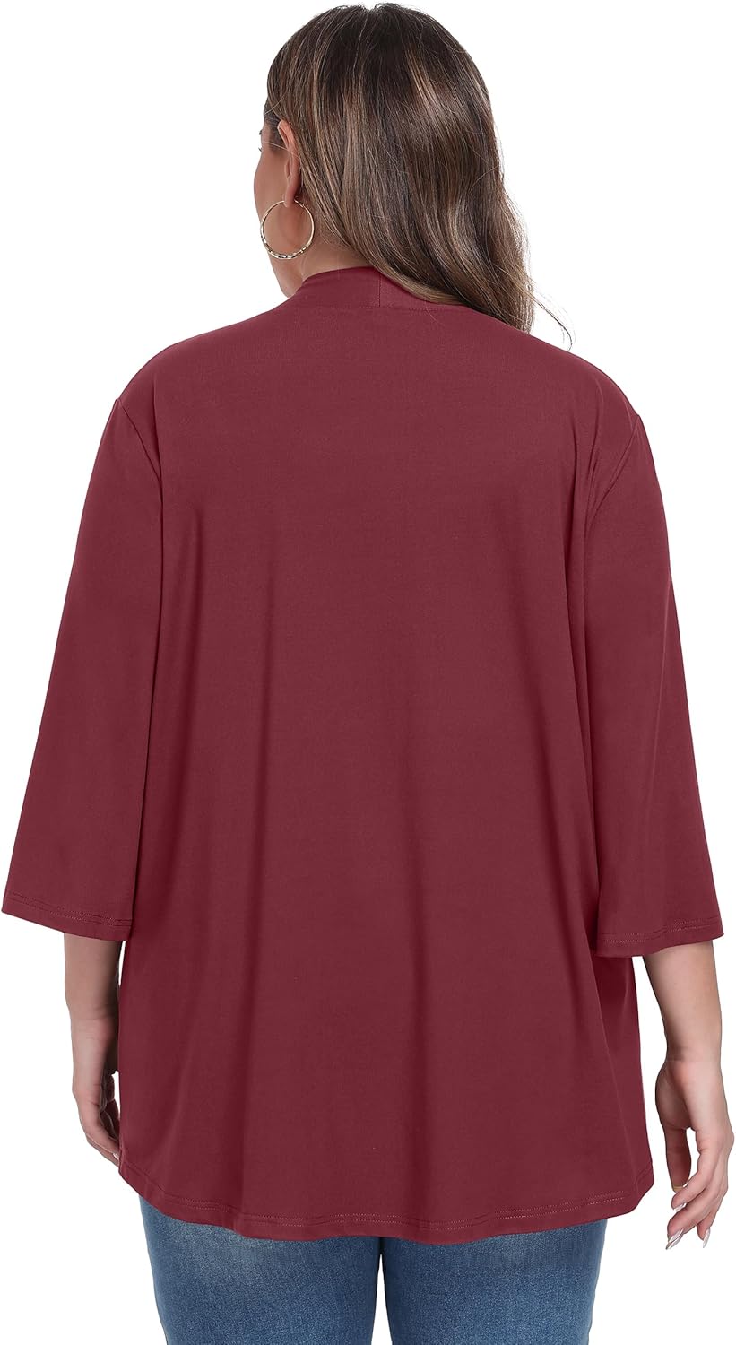 OLRIK Women's Plus Size 3/4 Sleeves Lightweight Cardigan 2026 Spring Open Front Shrugs - Image 3