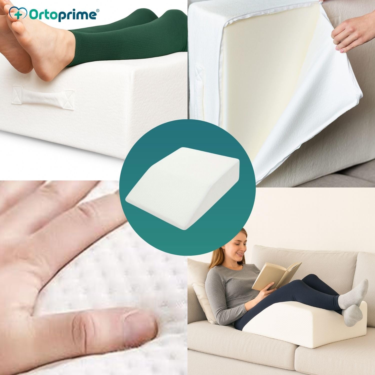 OrtoPrime Almohada Piernas Elevadas con Varices Cojín Reposapiernas VISCOELÁSTICO Cojín Elevador piernas ORTOPÉDICO Almohada Piernas Dormir Cuña piernas Cansadas - Cojín Piernas Hinchadas