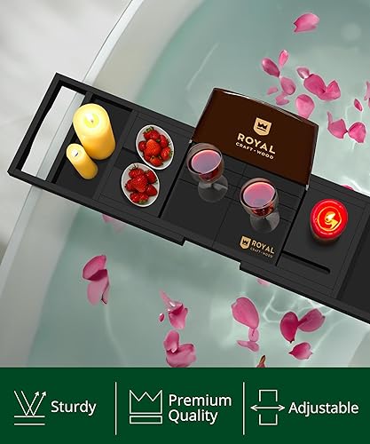 Miniatura 7 de Bandeja plegable para bañera de bambú bandeja para bañera expandible organizador de mesa para bañera con lados extensibles jabonera gratis