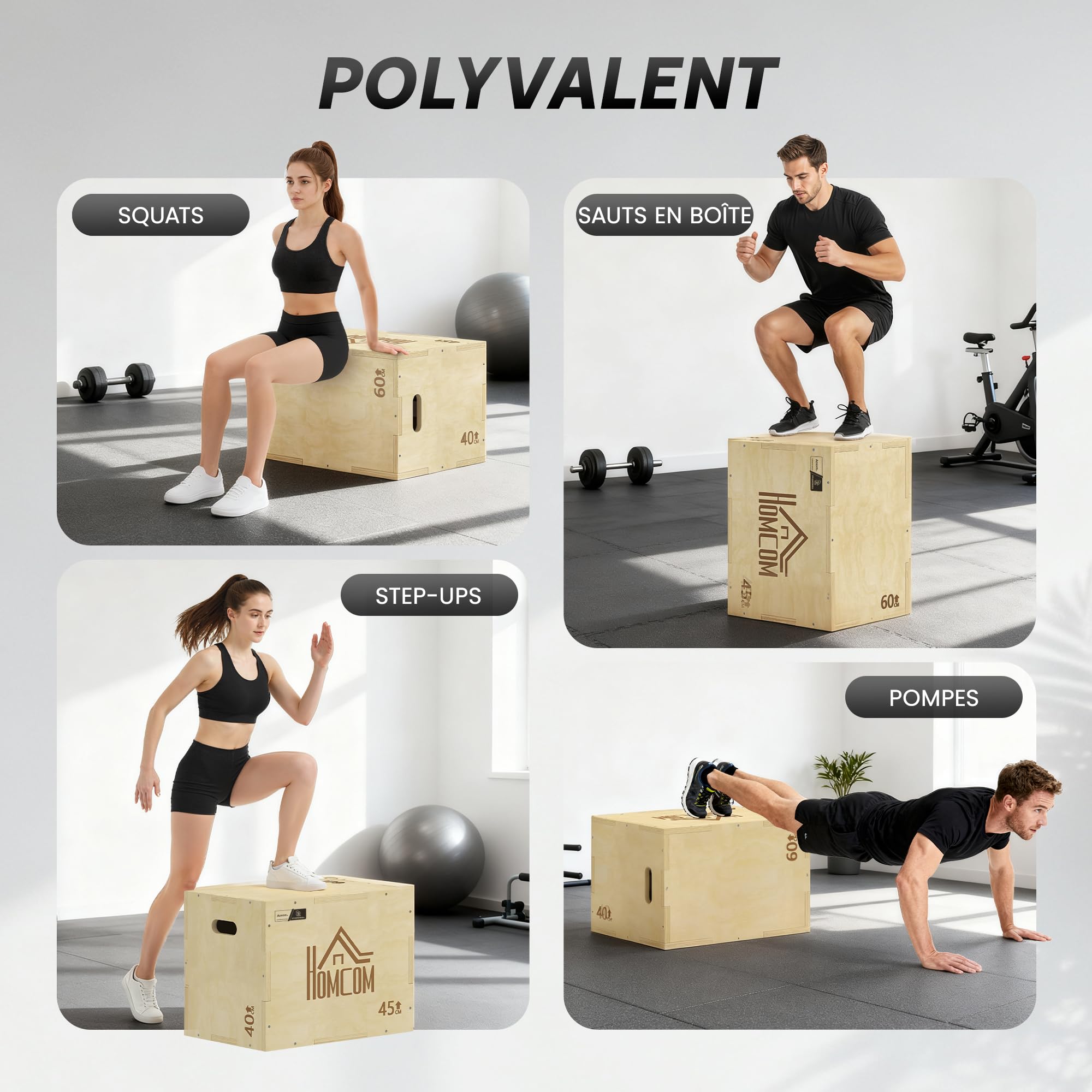 HOMCOM Box jump pliométrico 3 en 1 - Colaboración Aosom.fr x FFHandball - aparato caja de salto musculación fitness & crossfit plyobox para entrenamiento de caja