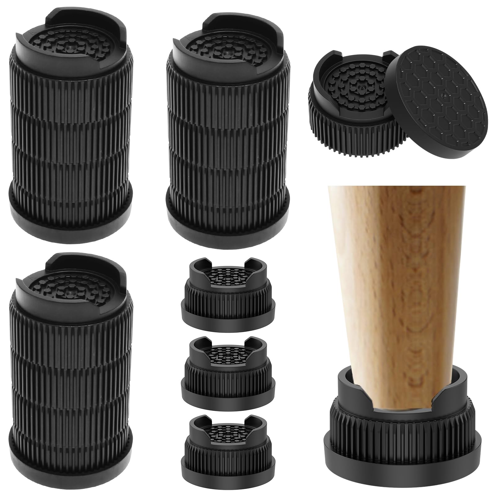 Yuekuntj Black 16Pcs Furniture Risers Round, Heavy Duty Stackable Couch Riser, Versatile Furniture Raising Blocks, Table Leg Extender, Stackable Bed Lifter For Bed Chair Cabinet Refrigerator(,16)