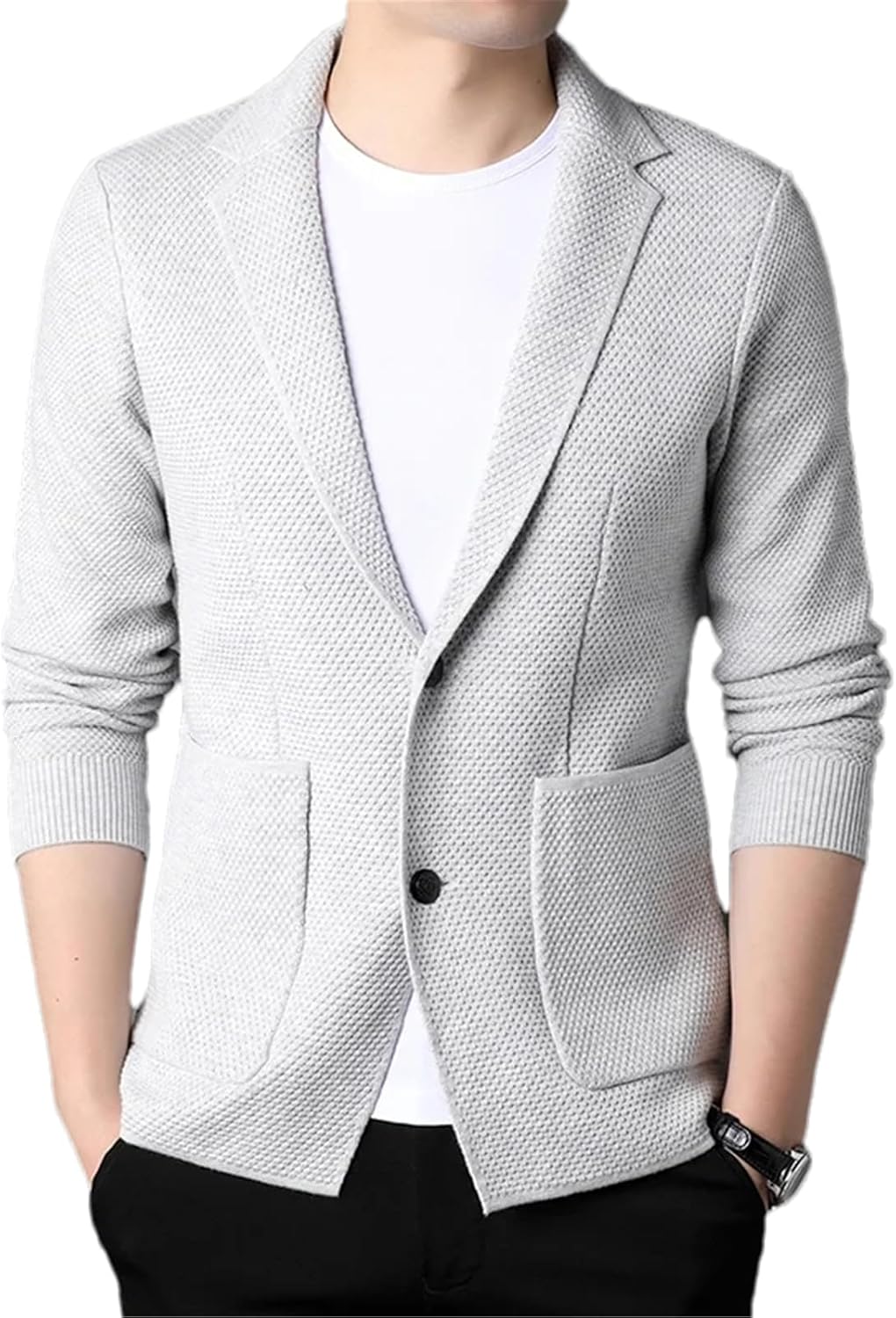 Knitted Cardigan Men Slim Fit Sweatercoat Solid Turn Down Collar Korean Style Knit Jackets Mens Cardigan
