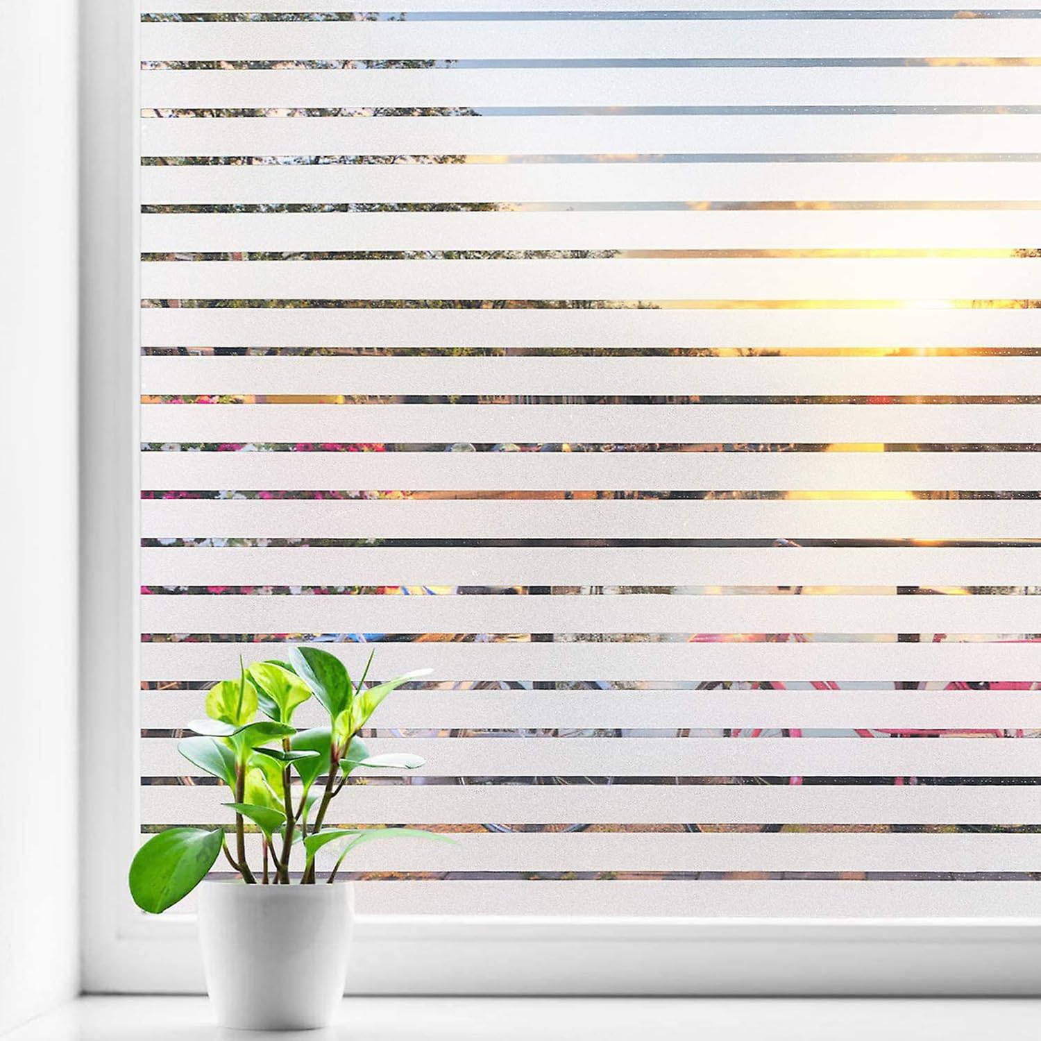 Frosted Stripe Pattern Window Film Self-Adhesive Vinyl Privacy Film for Glass Windows Bathroom Home & Office Doors (30 x 100 cm)