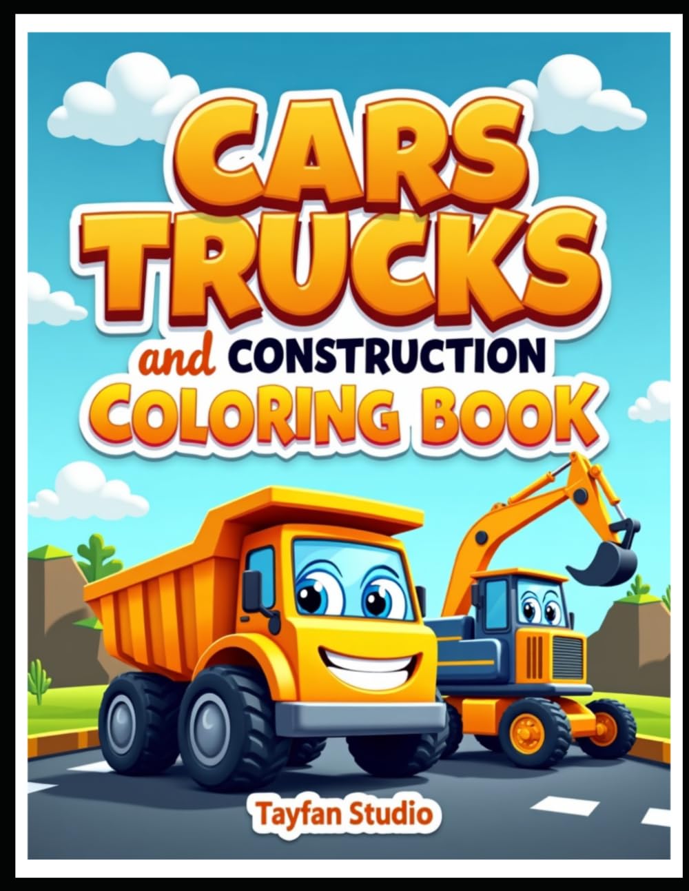 Big Cars, Trucks and Construction Vehicles Coloring Book for Kids: Fun Vehicle Coloring Pages for Boys and Girls Ages 3-8