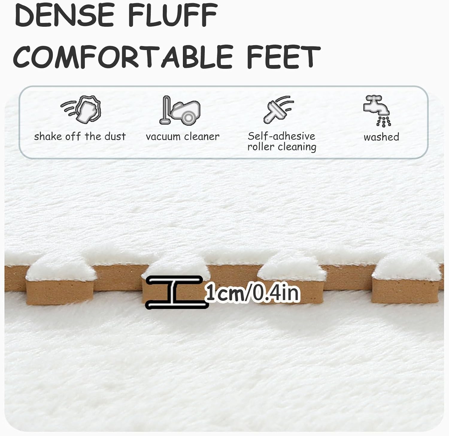 Ineinandergreifende Plüschschaum-Bodenmatte, DIY-schneidbarer quadratischer Schaumstoff-Puzzleteppich, weiche, rutschfeste Klettermatte(White+Light Coffee+Gray,30pcs)