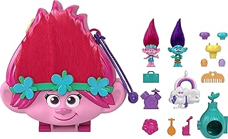 Polly Pocket & DreamWorks Trolls Compact Playset with Poppy & Branch Dolls & 13 Accessories, Collectible Toy with Working ...