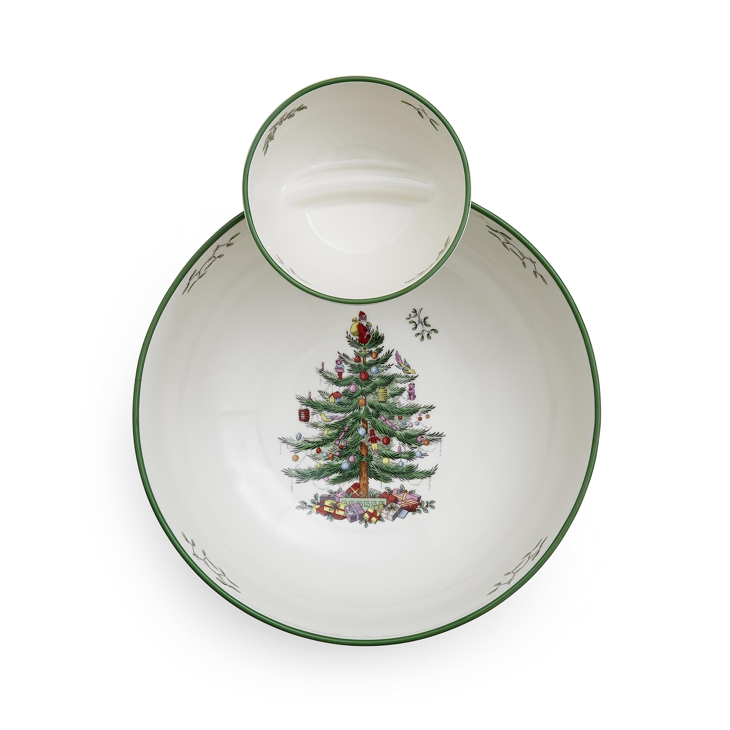 Spode Weihnachtsbaum-gestuftes Chip- und Dip-Servierset – festliches 2-teiliges Set für den Urlaub und zum Servieren von Snacks – kultiges Weihnachtsbaummotiv – Porzellan –