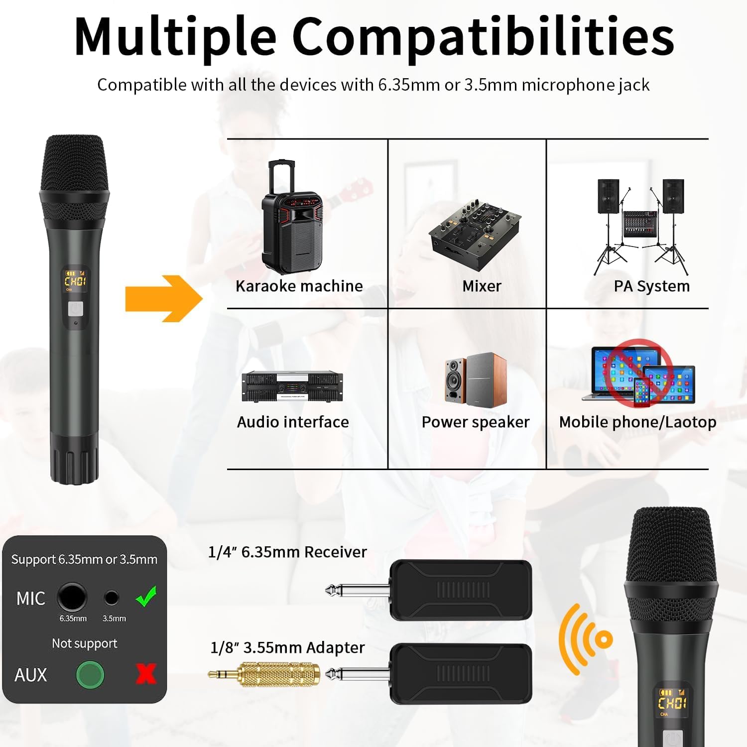 Wireless Microphone, Handheld UHF Dual Metal Cordless Dynamic Mic System with Rechargeable Receiver,200ft Range,for Karaoke, Speech, Party, Wedding, Church,Singing Machine-Auto Connect - Image 7