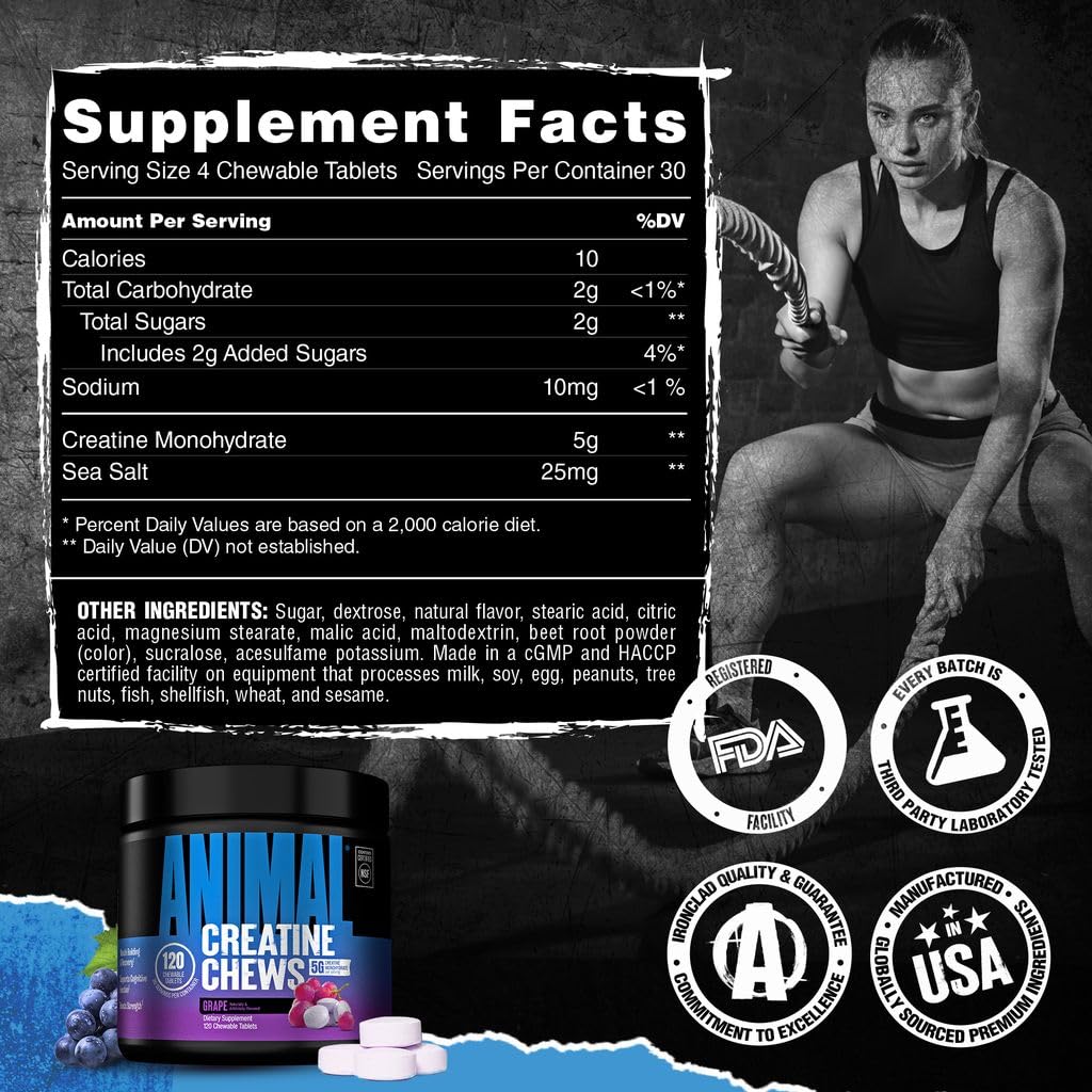 Animal Creatine Monohydrate Chews for Men & Women | Grape 120 Count — Amazon image 6