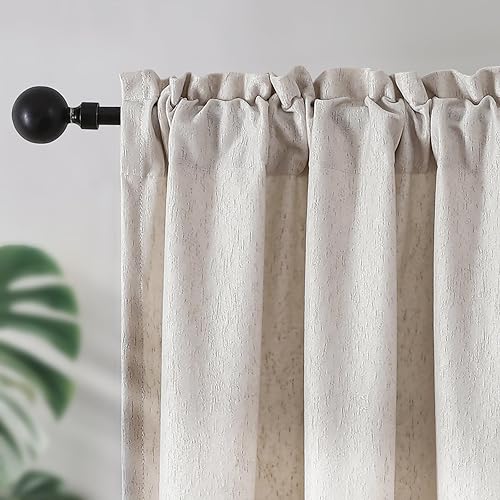 Miniatura 27 de Joydeco - Cortinas opacas negras de 84 pulgadas de largo - Cortina de lino 100% opaca para dormitorio, con bolsillo para cortinero y lengüetas