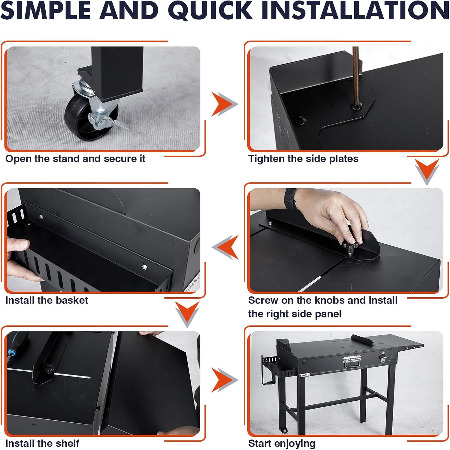 Llamaviva Heavy-Duty Non-Folding Camping Table | Sturdy Outdoor Grill Stand with Wheels | Solid Wood/Metal Picnic Table for Camping, BBQ & Outdoor Activities | 300LBS Capacity