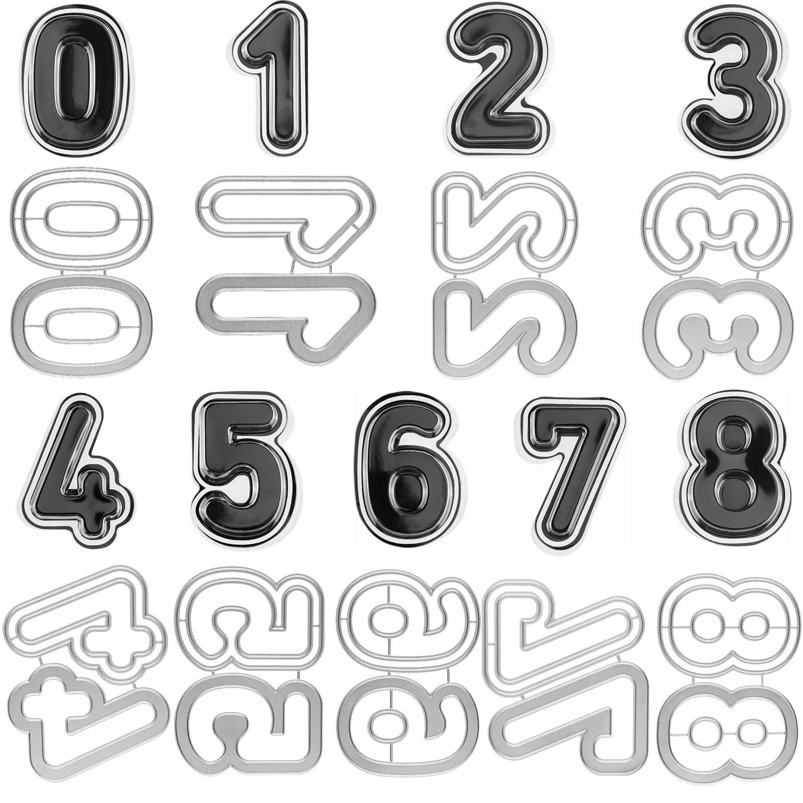 54 PCS 0-9 Numbers Domed Shaker Covers Low Profile Plastic Clear Shaker Pourch Covers with 8 Pieces Numbers Nested Cutting Dies Set Dimensional Shaker Clear Puffy Shaker Covers Window Blister Shaker