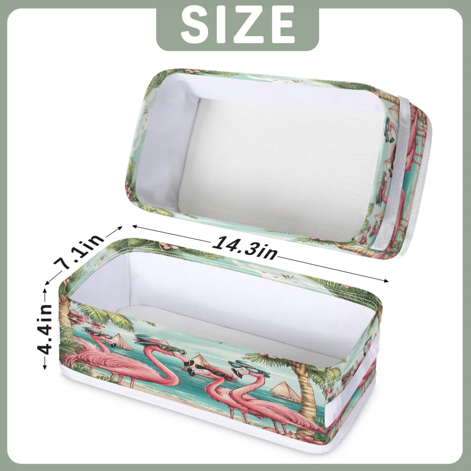 Tablerazzi Toilet Tank Topper Paper Basket with Handle, Funny Flamingo Tropical Bathroom Storage Basket for Organizing, Small Fabric Storage Bins for Bathroom Decor