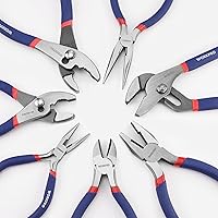 Vista 8 de Juego de alicates WORKPRO de 7 piezas con junta de ranura, nariz larga, junta deslizante, línea y alicates diagonales para bricolaje y uso doméstico