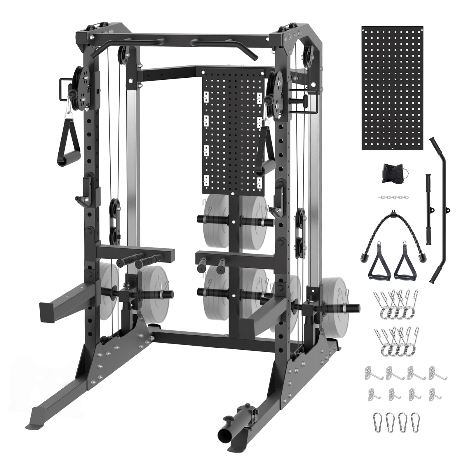 Photo 1 of GarveeLife Power Cage, 2000 LB Squat Rack with Dual Pulley Cable Crossover, Multi-Function Home Gym Power Rack with Attachments, Full Body Strength Training Equipment for Home