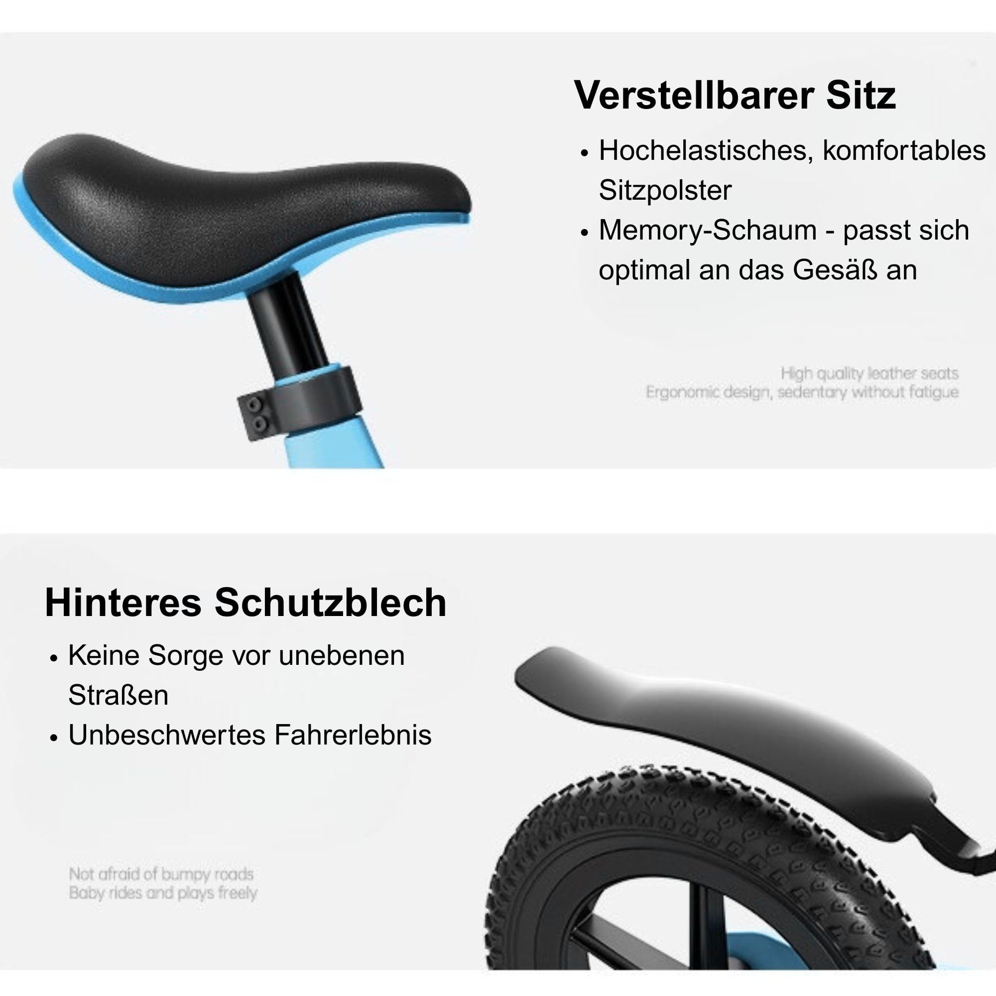 Kinder Laufrad Balance Bike ab 2 Jahren, Rutschfeste Luftreifen 12 Zoll, Komfortables Sitzpolster, RSA-Dämpfungssystem, Abgerundete Fußrasten, Schutzblech, Leicht & Langlebig, Sport Geschenke