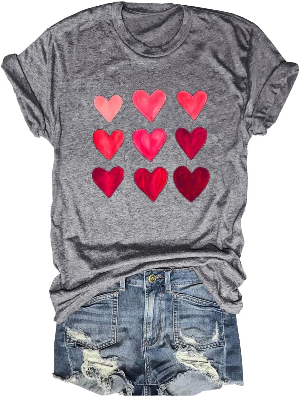 BeopjeskWomens Valentine's Day Graphic Tees Short Sleeve Heart Printed Shirts Blouse Tops